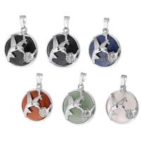Gemstone Brass Pendants, with Gemstone, Round, silver color plated, fashion jewelry & DIY Approx 5mm 