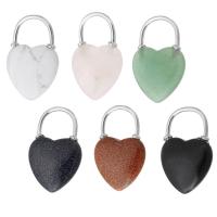 Gemstone Brass Pendants, with Gemstone, Heart, silver color plated, fashion jewelry & DIY 