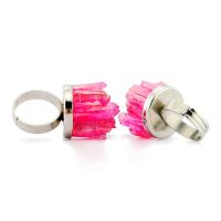 Кварц палец кольцо, Чистый кварц, с цинковый сплав, Платиновое покрытие платиновым цвет, крашеный & Мужская, розовый кармин внутренний диаметр:Приблизительно 17mm, продается PC