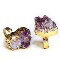 Quartz Finger Ring, Amethyst, with Brass, gold color plated, Unisex, purple Inner Approx 18mm 