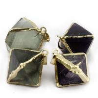 Gemstone Brass Pendants, Natural Fluorite, with Brass, Polygon, gold color plated, Unisex 28-38x30-40mm 
