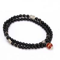 Black Agate Buddhist Beads Bracelet, with Red Agate & Zinc Alloy, Round, platinum color plated, for woman, black, 6mm,12mm Approx 40 cm 