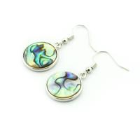 Abalone Shell Earring, with Brass, Round, silver color plated, vintage & for woman, multi-colored 