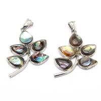 Abalone Shell Pendants, with Zinc Alloy, Feather, silver color plated, for couple, multi-colored 