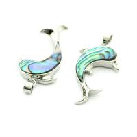 Abalone Shell Pendants, with Zinc Alloy, Dolphin, platinum color plated, Unisex, multi-colored 