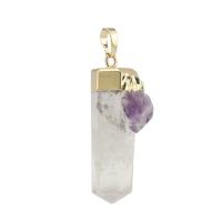 Pendentifs quartz naturel, quartz clair, avec améthyste & laiton, Conique, Placage de couleur d'or, unisexe, transparent Vendu par PC