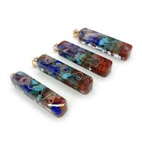 Gemstone Brass Pendants, with Resin & Brass, Rectangle, gold color plated, DIY, mixed colors 