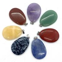 Gemstone Brass Pendants, with Brass, Oval, silver color plated, DIY 