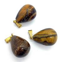 Tiger Eye Pendants, with Brass, Teardrop, gold color plated, DIY 