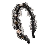 Bandeaux pour les cheveux, lacet, avec plastique & perle de plastique, fait à la main, Style coréen & pour femme, noire Vendu par PC