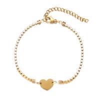 Stainless Steel Charm Bracelet, 304 Stainless Steel, with 1.97inch extender chain, Heart, fashion jewelry & for woman & with rhinestone 2mm,10mm Approx 6.69 Inch 