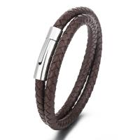 PU Leather Cord Bracelets, with Titanium Steel, stoving varnish, Double Layer & fashion jewelry & Unisex Approx 16.14 Inch 