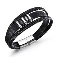 PU Leather Cord Bracelets, with Titanium Steel, three layers & fashion jewelry & Unisex Approx 7.87 Inch 