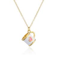 Brass Jewelry Necklace, Cup, gold color plated, for woman & enamel Approx 17.7 Inch 