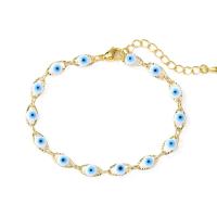 Evil Eye Jewelry Bracelet, Brass, gold color plated, for woman & enamel 230mm 