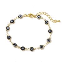 Evil Eye Jewelry Bracelet, Brass, gold color plated, for woman & enamel 230mm 