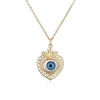 Evil Eye Jewelry Necklace, Brass, with Plastic, gold color plated, micro pave cubic zirconia & for woman Approx 17.7 Inch 