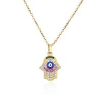 Evil Eye Jewelry Necklace, Brass, Evil Eye Hamsa, gold color plated & micro pave cubic zirconia & for woman & enamel, multi-colored Approx 17.7 Inch 