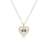 Cubic Zircon Micro Pave Brass Necklace, Heart, gold color plated & micro pave cubic zirconia & for woman & enamel Approx 17.7 Inch 