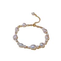 Zinc Alloy Pearl Bracelets, Freshwater Pearl, with Zinc Alloy, gold color plated, fashion jewelry & for woman Approx 10 Inch 