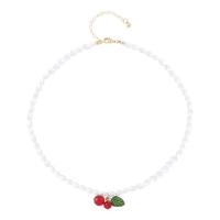 Natural Freshwater Pearl Necklace, with Natural Stone & Zinc Alloy, with 2.4inch extender chain, Cherry, fashion jewelry & for woman Approx 14.7 Inch 