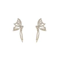 Zinc Alloy Rhinestone Drop Earring, Butterfly, gold color plated, Korean style & micro pave cubic zirconia & for woman 