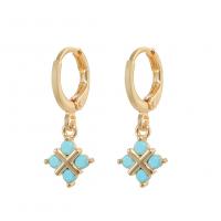 Huggie Hoop Drop Earring, laiton, Placage de couleur d'or, pavé de micro zircon & pour femme, bleu Vendu par paire