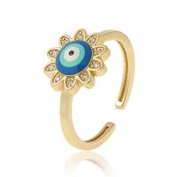 Evil Eye Jewelry Finger Ring, Brass, gold color plated, evil eye pattern & micro pave cubic zirconia & for woman & enamel, blue, 21mm 