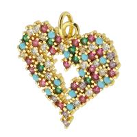 Cubic Zirconia Micro Pave Brass Pendant, Heart, gold color plated, fashion jewelry & DIY & micro pave cubic zirconia, multi-colored Approx 3mm 