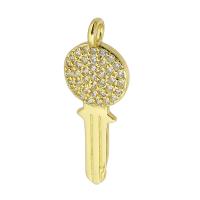 Cubique Pendentif en laiton zircon pavent, clé, Placage de couleur d'or, bijoux de mode & DIY & pavé de micro zircon, doré Environ 2mm, Vendu par PC