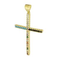 Cubic Zirconia Micro Pave Brass Pendant, Cross, gold color plated, fashion jewelry & DIY & micro pave cubic zirconia, multi-colored Approx 3mm 