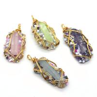 Resin Brass Pendants, with brass wire & Quartz, gold color plated, DIY 20x45- 