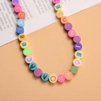 Rondelle Polymer Clay Beads, argile de polymère, DIY & avec le motif de lettre, couleurs mélangées Environ 15.75 pouce, Vendu par brin