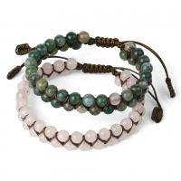 Gemstone Woven Ball Bracelets, with Knot Cord, Double Layer & Unisex, 6mm Approx 7.87 Inch 