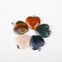 Gemstone Zinc Alloy Pendants, Natural Stone, with Zinc Alloy, Heart, silver color plated, DIY Approx 3mm 