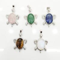 Gemstone Zinc Alloy Pendants, with Natural Stone, Turtle, silver color plated, DIY [