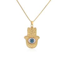 Brass Jewelry Necklace, with Plastic, Evil Eye Hamsa, gold color plated, for woman Approx 17.7 Inch 