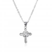 Cubic Zircon Micro Pave Brass Necklace, Cross, plated, micro pave cubic zirconia & for woman 