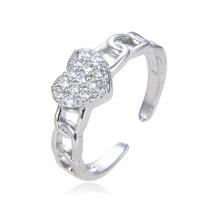 Cubic Zirconia Micro Pave Brass Finger Ring, Heart, plated, Adjustable & micro pave cubic zirconia & for woman & hollow 