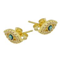 Cubic Zirconia Micro Pave Brass Earring, gold color plated, fashion jewelry & DIY & evil eye pattern & micro pave cubic zirconia & enamel, golden 