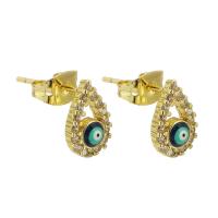 Evil Eye Earrings, Brass, gold color plated, fashion jewelry & DIY & evil eye pattern & micro pave cubic zirconia & enamel, golden 