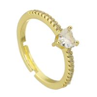 Cubic Zirconia Micro Pave Brass Finger Ring, Heart, gold color plated, fashion jewelry & DIY & micro pave cubic zirconia, golden, 2mm, US Ring 
