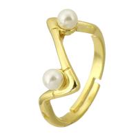Pearl Brass Finger Ring, with ABS Plastic Pearl, gold color plated, fashion jewelry & DIY, golden, 2.5mm, US Ring .5 