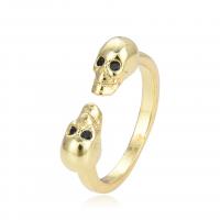 Cubic Zirconia Micro Pave Brass Finger Ring, Skull, plated, Adjustable & Unisex & micro pave cubic zirconia 