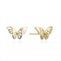 Brass Stud Earring, Butterfly, plated, for woman 