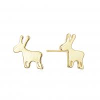 Brass Stud Earring, Deer, plated, for woman 