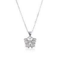 Cubic Zircon Micro Pave Brass Necklace, Butterfly, plated, micro pave cubic zirconia & for woman 