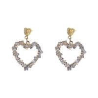 Zinc Alloy Rhinestone Drop Earring, Heart, gold color plated, Korean style & for woman & with rhinestone & hollow 