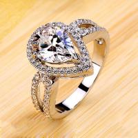 Cubic Zirconia Micro Pave Brass Finger Ring, Teardrop, platinum plated & micro pave cubic zirconia & for woman US Ring 