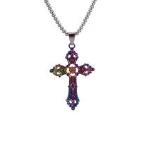 Titanium Steel Sweater Necklace, with zinc alloy bail, Cross, colorful plated & for man & hollow, multi-colored Approx 27.6 Inch 